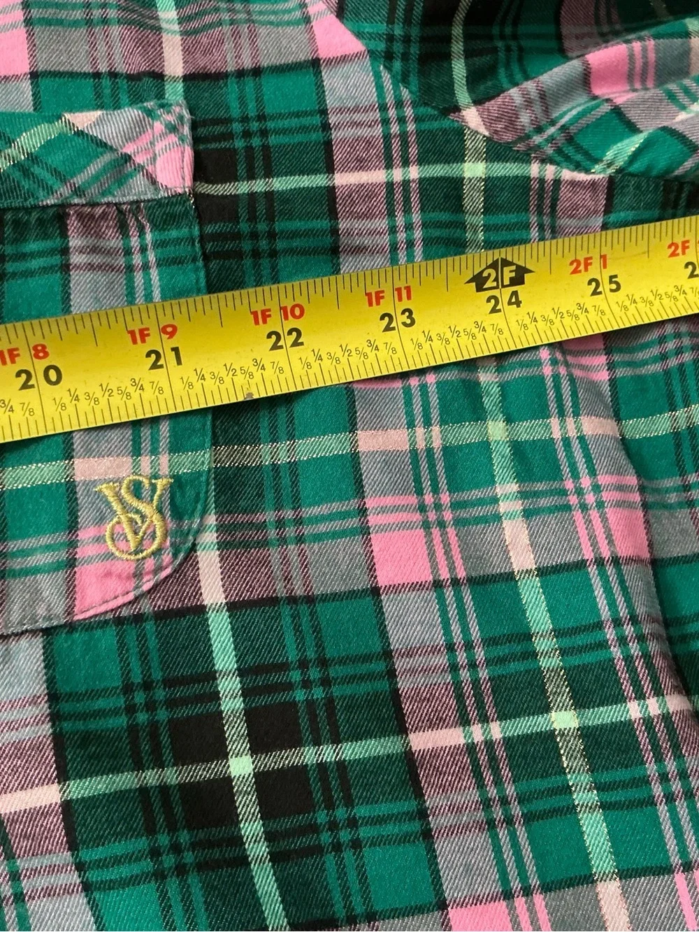Victoria's Secret Green and Pink Plaid Button-Down Shirt